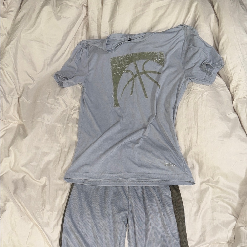 Hind Light gray Basketball shorts & shirt Set with olive accents